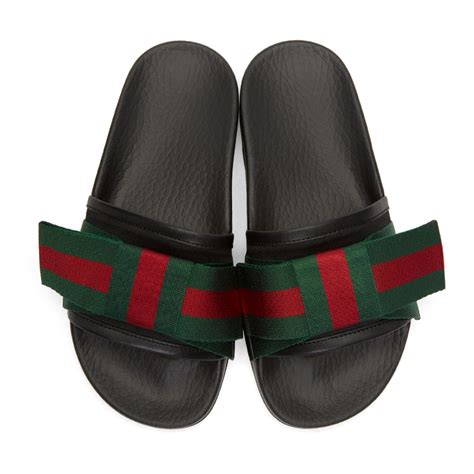 black gucci slides with bow|gucci slides all black.